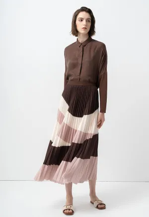 Choice Flared Color Block Pleated Skirt Multicolor Choice Flared Color Block Pleated Skirt Multicolor