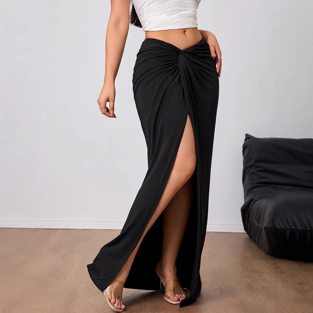 Elegant High Waist Slit Midi Skirts Wholesale Womens Clothing N3824110900020