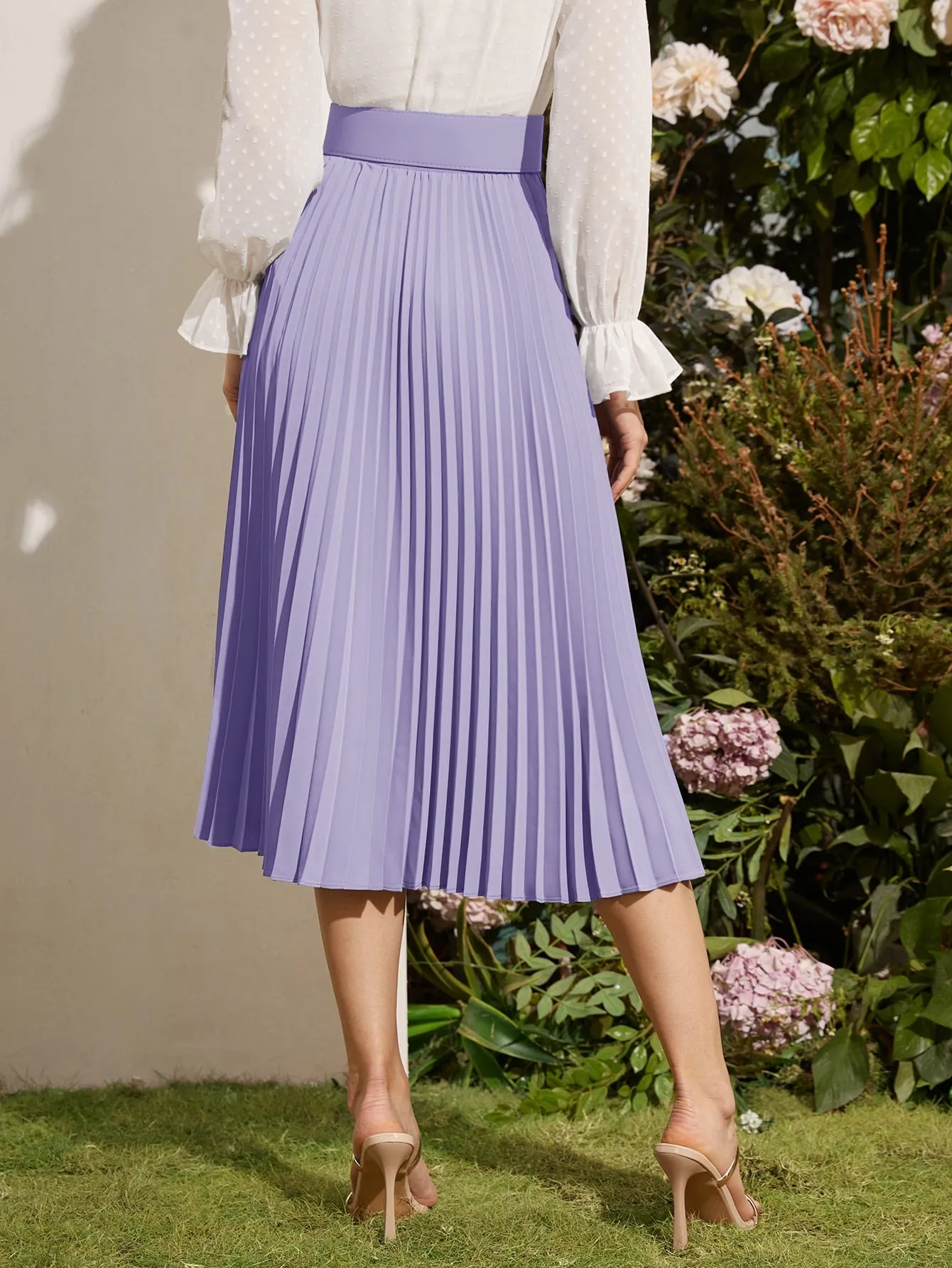 Elegant Plain Belted High Waist Long Women Skirt
