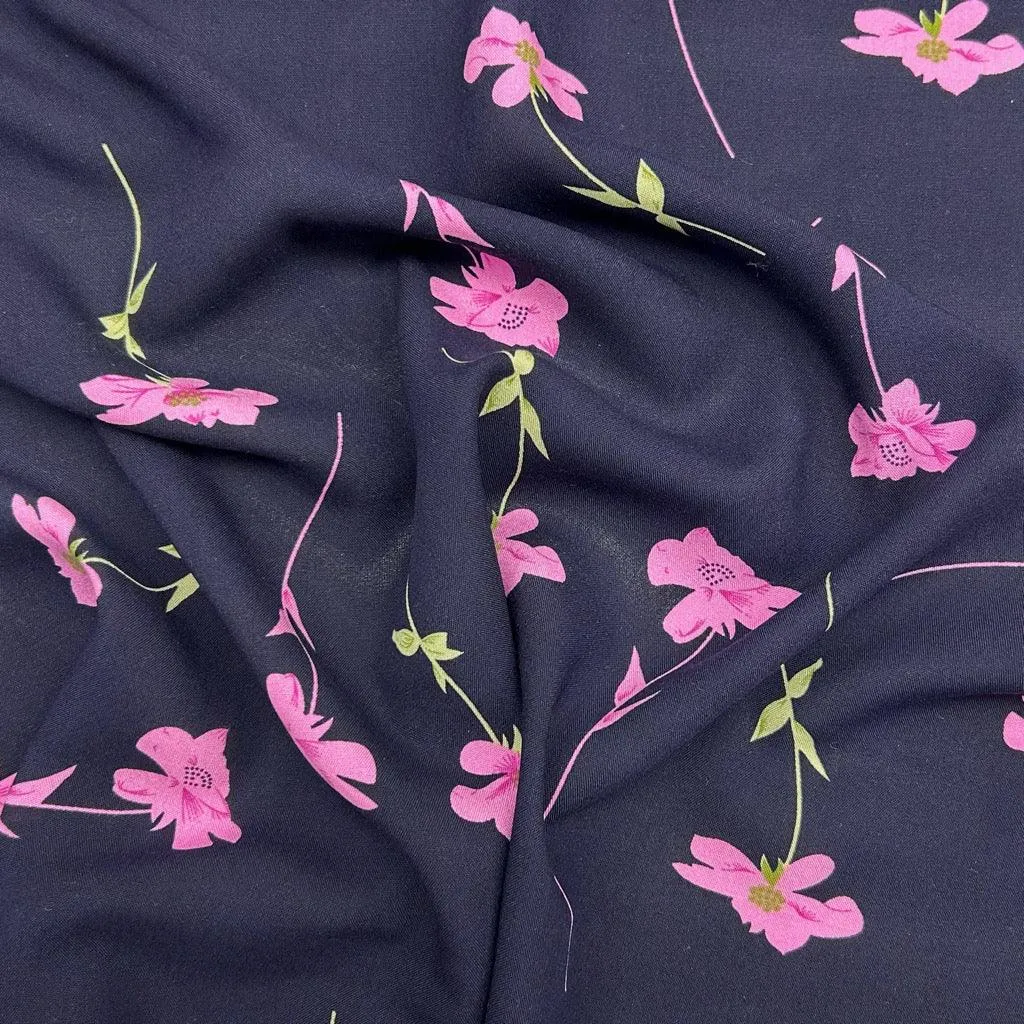 Falling Flowers Viscose Challis Fabric