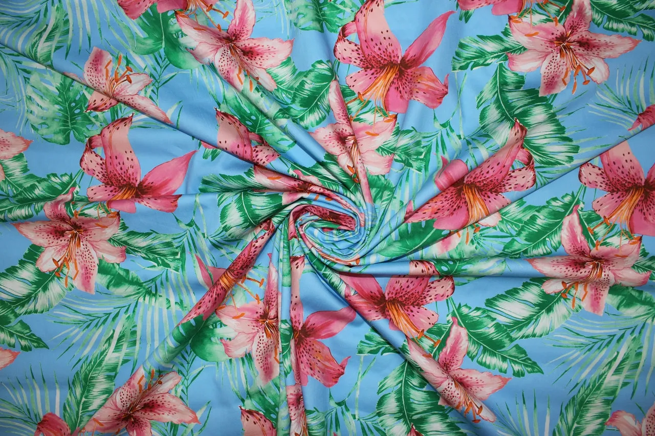 Happy Day Stretch Shirt Weight Floral Cotton - Multi on Sky