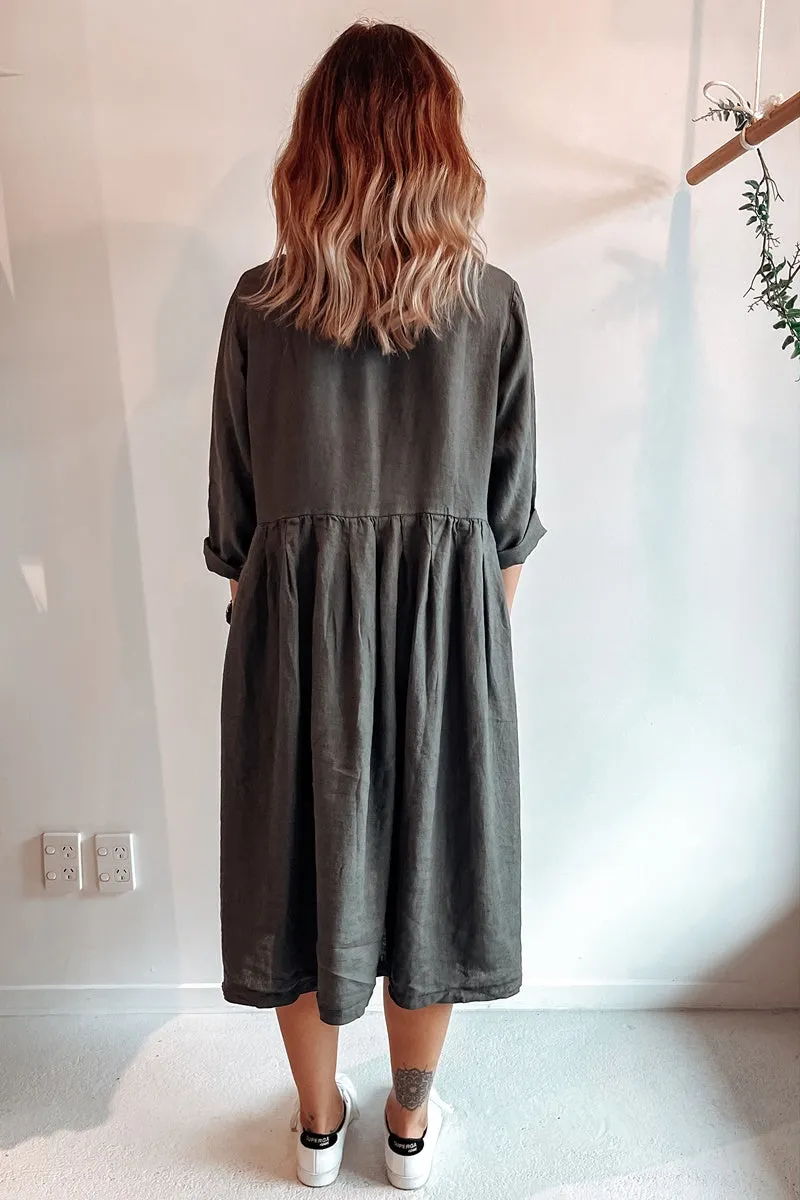 Montaigne Paris - Baggy Linen Dress -  Petrol