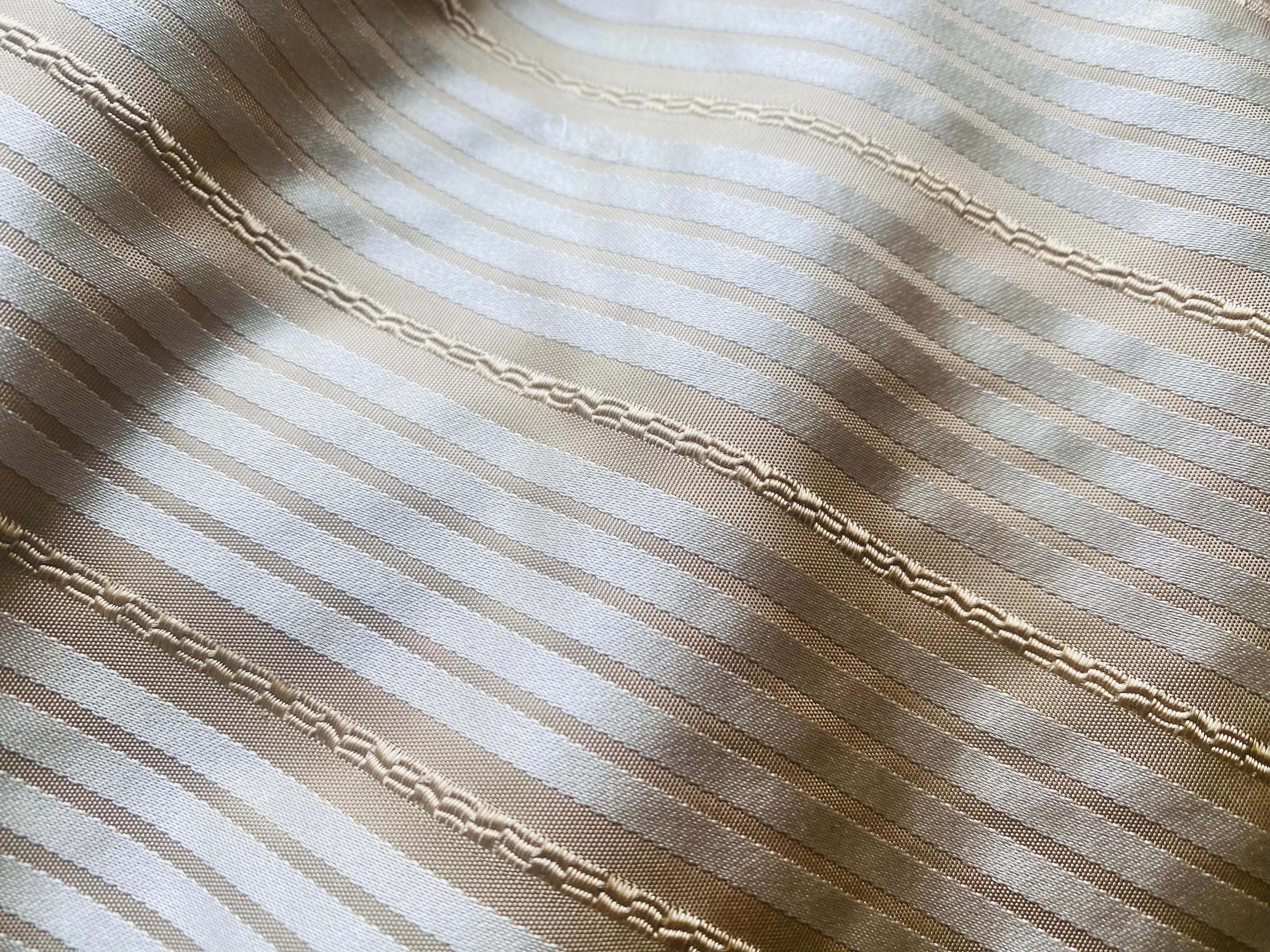 NEW Prince Adam 100% Silk Taffeta Satin Stripe Fabric with Rope Embroidered Motif- Gold