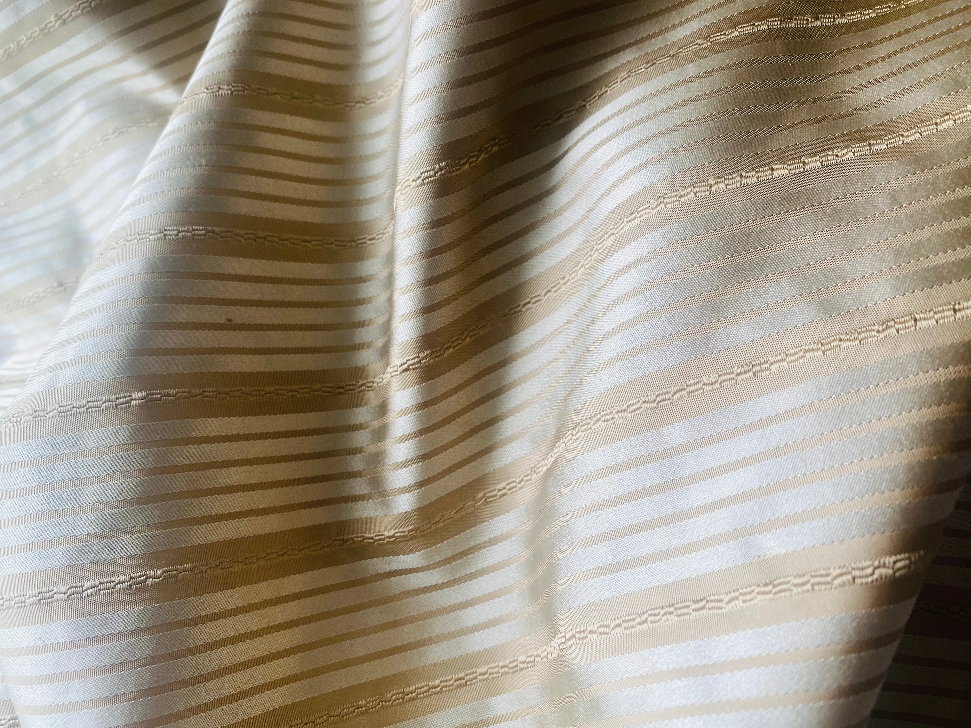 NEW Prince Adam 100% Silk Taffeta Satin Stripe Fabric with Rope Embroidered Motif- Gold