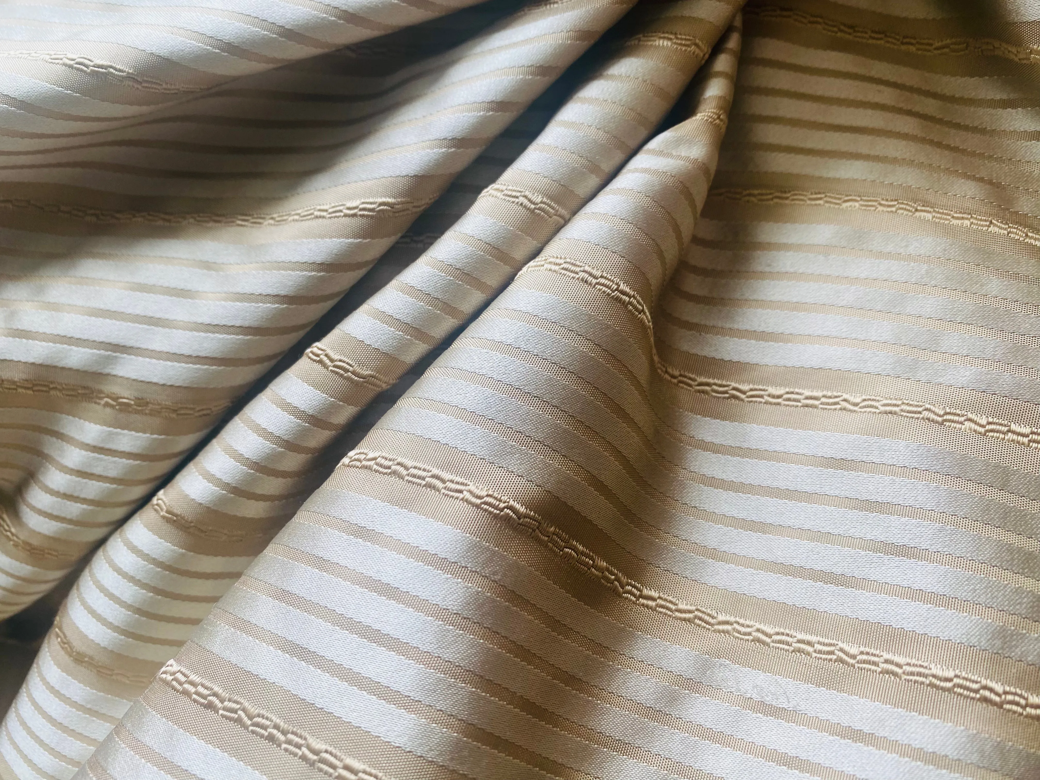 NEW Prince Adam 100% Silk Taffeta Satin Stripe Fabric with Rope Embroidered Motif- Gold